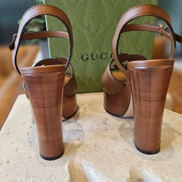 Gucci Interlocking G Cut Out Sandal 730022 US000 - 2535 Cuir Leather Size 39+ - Picture 10 of 14